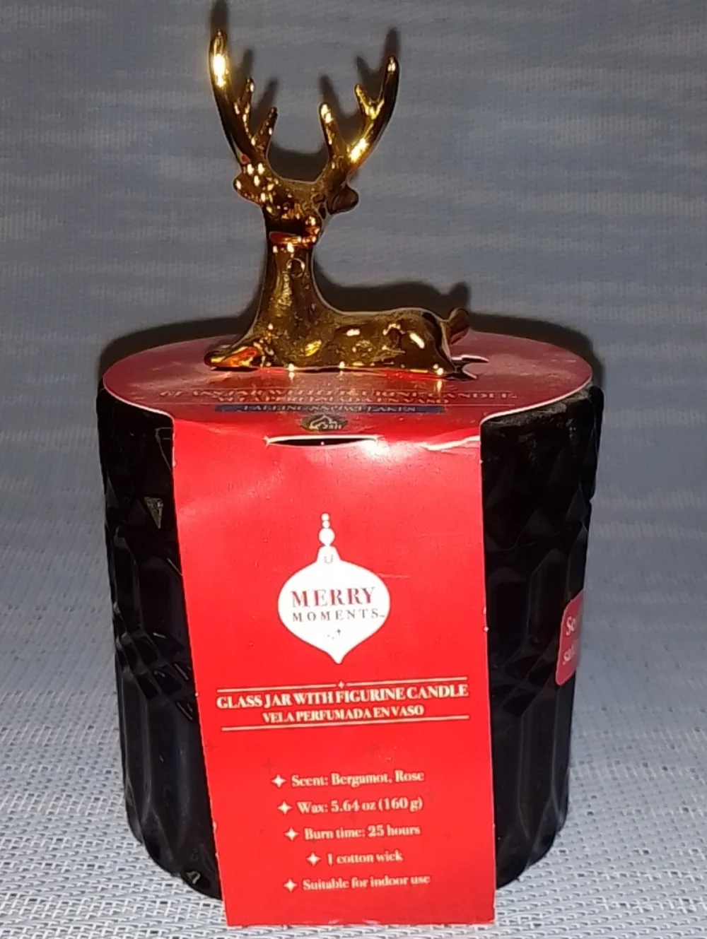 Bergamot, Rose Scented Glass Jar Candle With Gold Reindeer